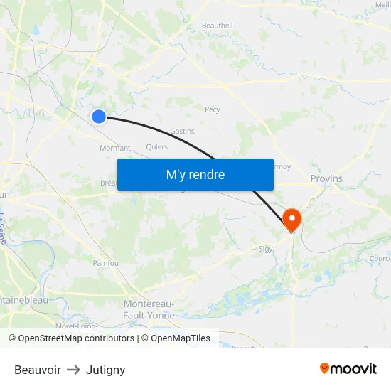 Beauvoir to Jutigny map