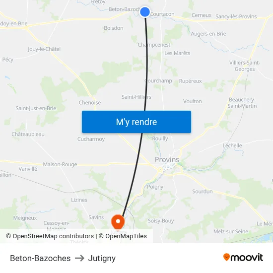 Beton-Bazoches to Jutigny map