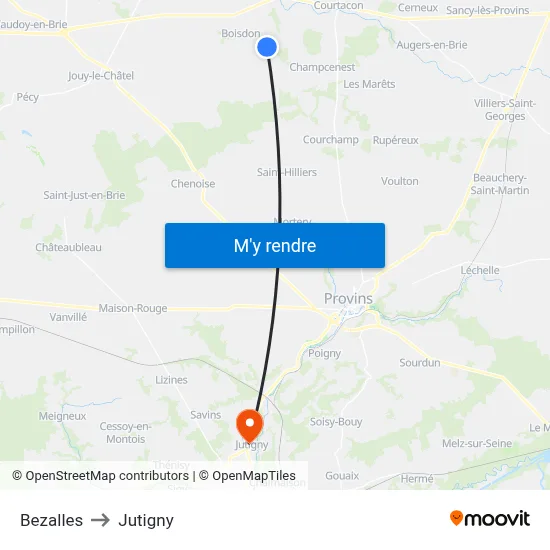 Bezalles to Jutigny map