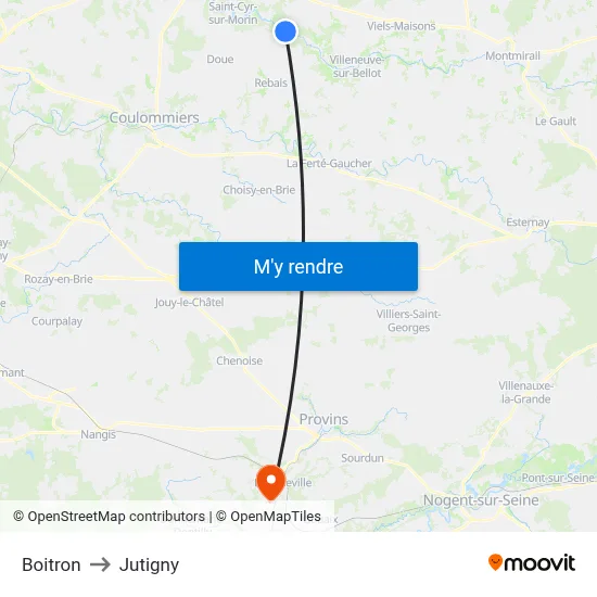 Boitron to Jutigny map