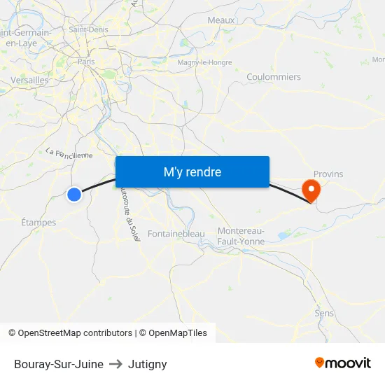 Bouray-Sur-Juine to Jutigny map