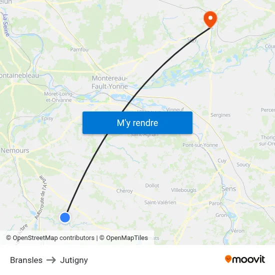 Bransles to Jutigny map
