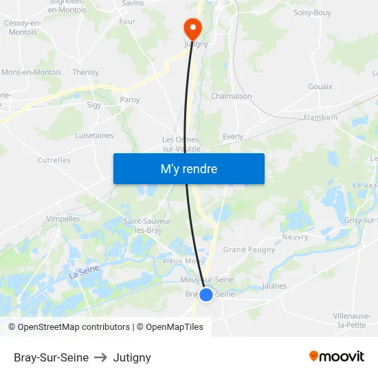 Bray-Sur-Seine to Jutigny map