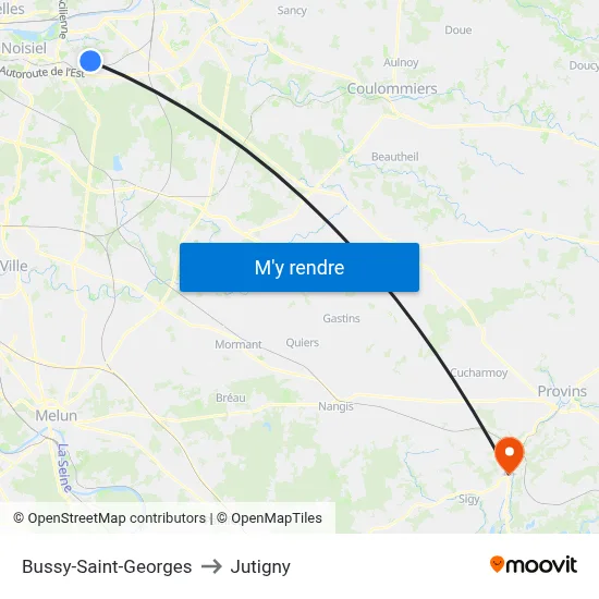 Bussy-Saint-Georges to Jutigny map