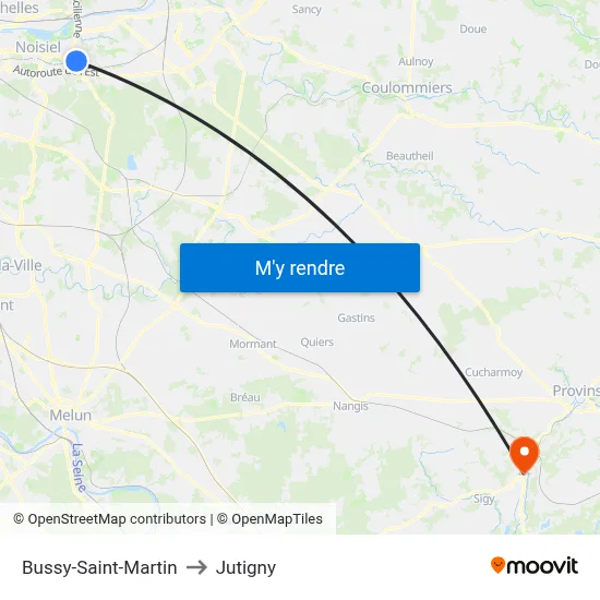 Bussy-Saint-Martin to Jutigny map