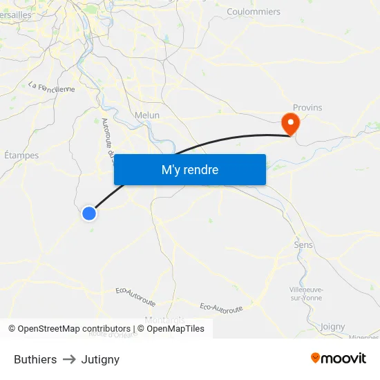 Buthiers to Jutigny map