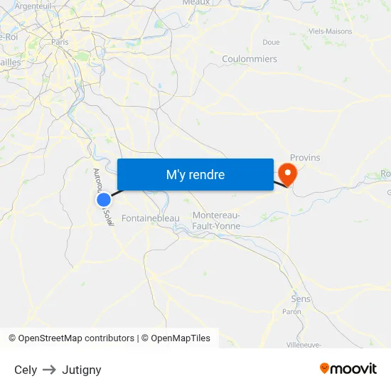 Cely to Jutigny map