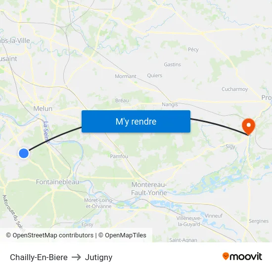 Chailly-En-Biere to Jutigny map