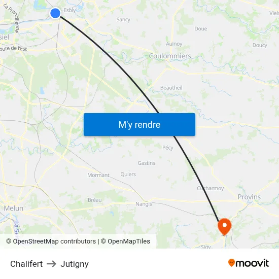 Chalifert to Jutigny map