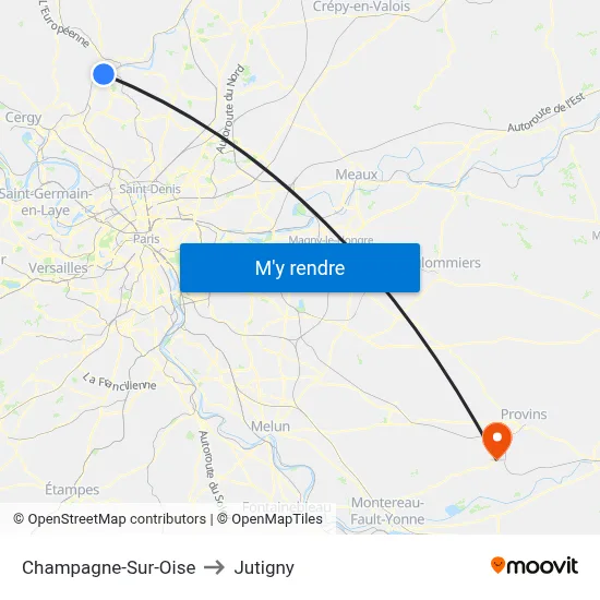 Champagne-Sur-Oise to Jutigny map