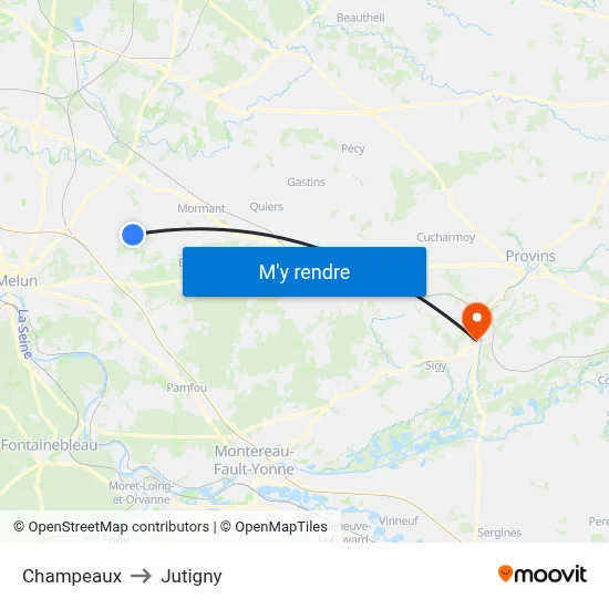Champeaux to Jutigny map
