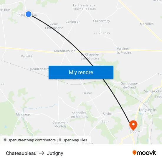 Chateaubleau to Jutigny map