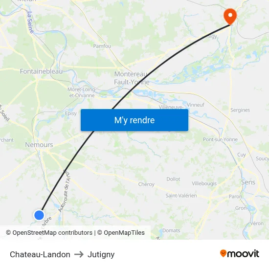 Chateau-Landon to Jutigny map