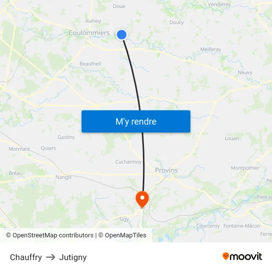 Chauffry to Jutigny map