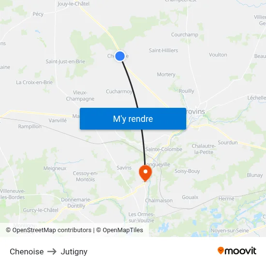 Chenoise to Jutigny map