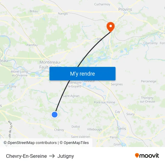 Chevry-En-Sereine to Jutigny map