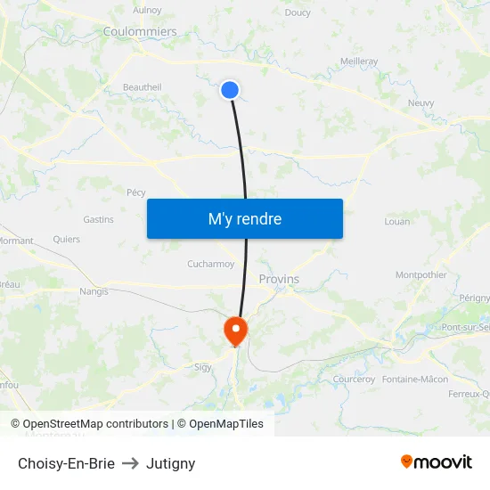 Choisy-En-Brie to Jutigny map