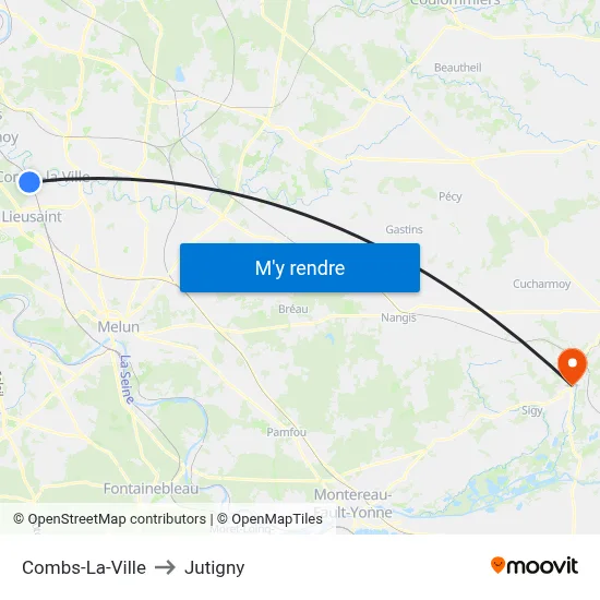 Combs-La-Ville to Jutigny map