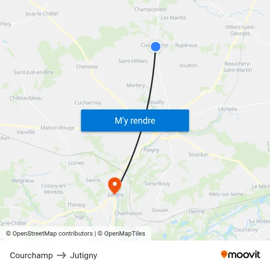 Courchamp to Jutigny map