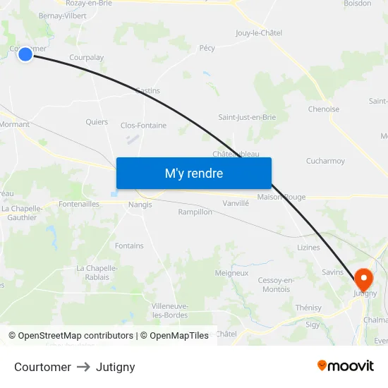 Courtomer to Jutigny map