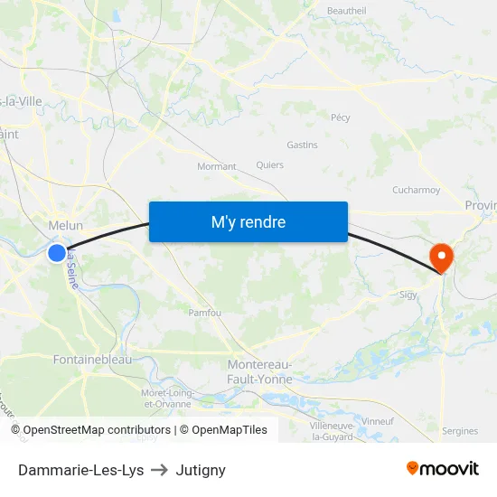 Dammarie-Les-Lys to Jutigny map