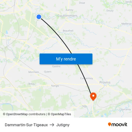 Dammartin-Sur-Tigeaux to Jutigny map