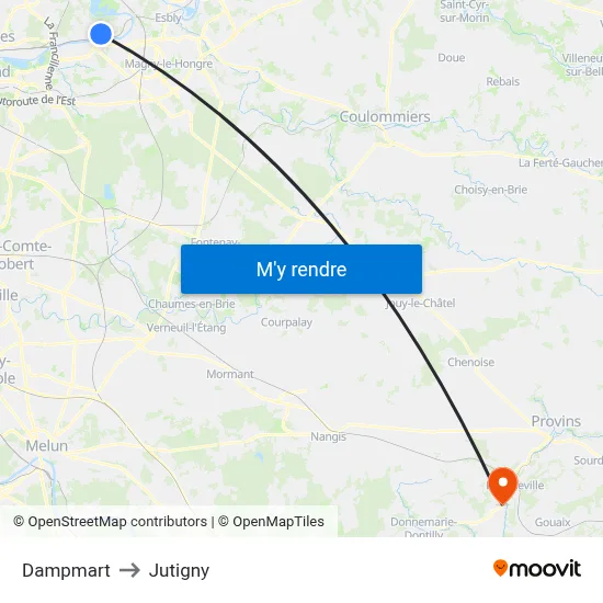 Dampmart to Jutigny map
