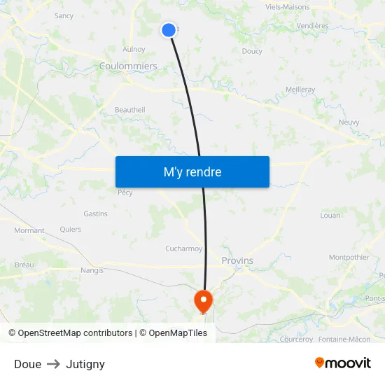 Doue to Jutigny map