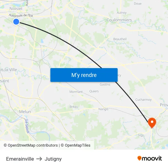 Emerainville to Jutigny map