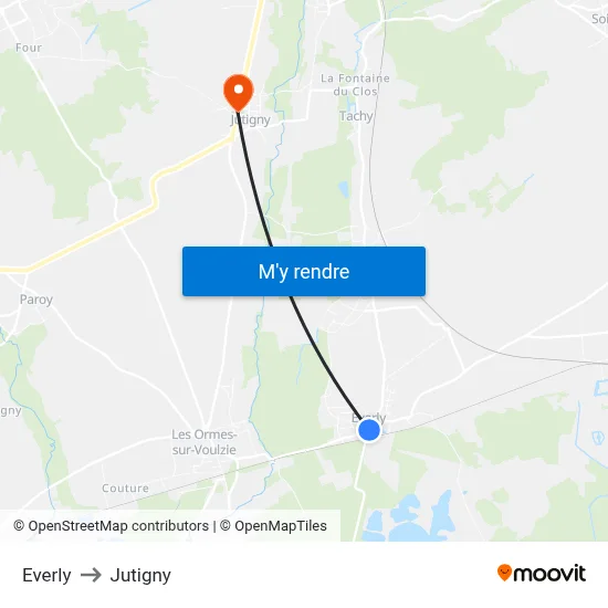 Everly to Jutigny map