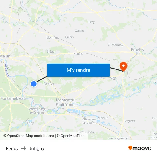 Fericy to Jutigny map