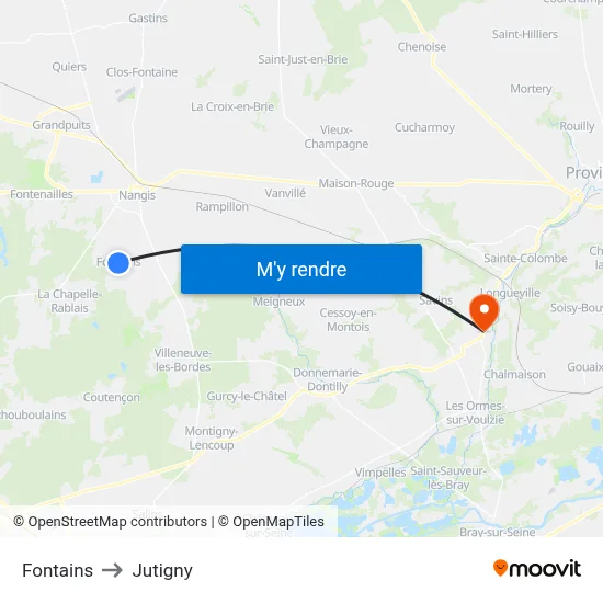 Fontains to Jutigny map