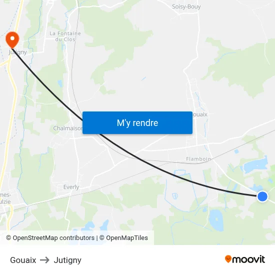 Gouaix to Jutigny map