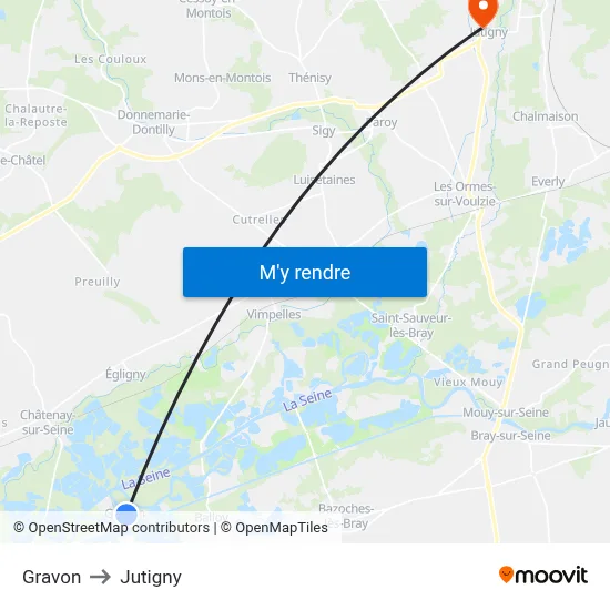 Gravon to Jutigny map