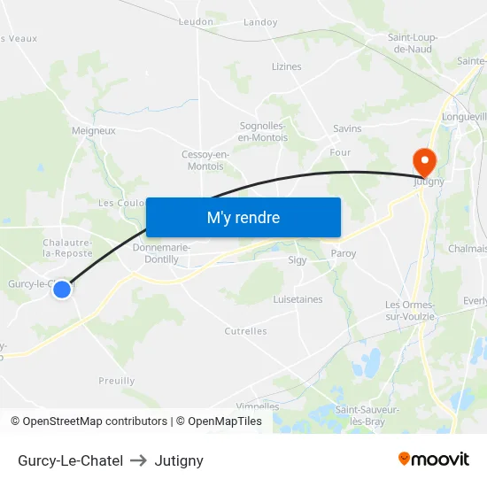 Gurcy-Le-Chatel to Jutigny map