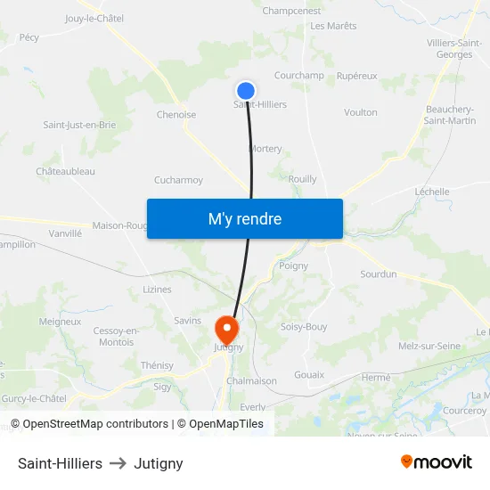 Saint-Hilliers to Jutigny map