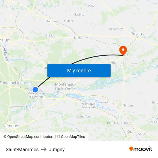 Saint-Mammes to Jutigny map
