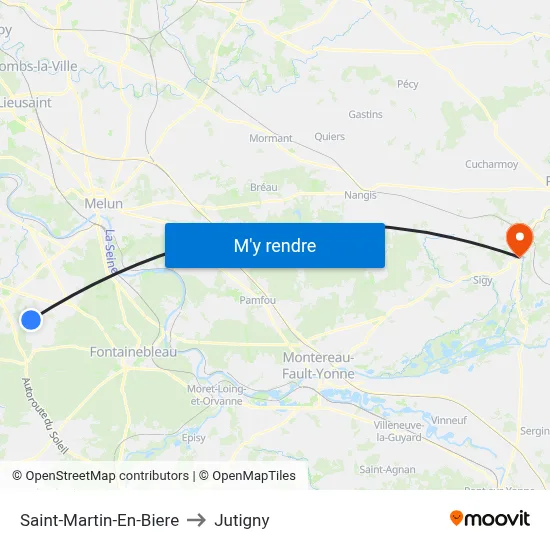 Saint-Martin-En-Biere to Jutigny map