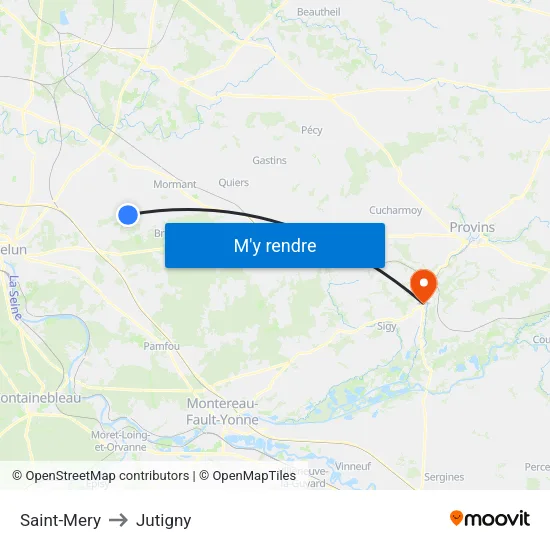 Saint-Mery to Jutigny map