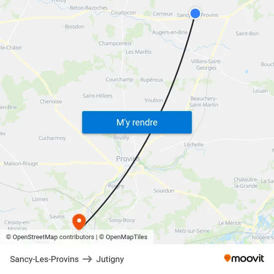 Sancy-Les-Provins to Jutigny map