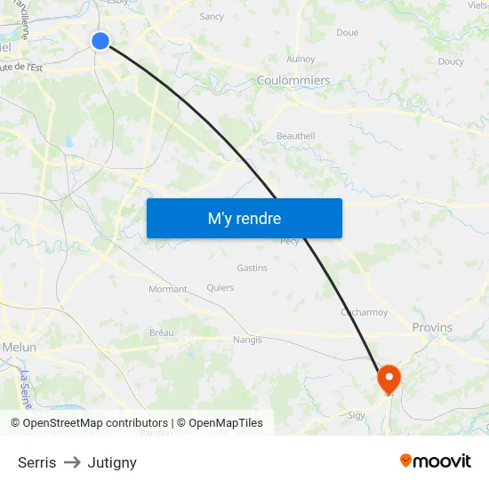 Serris to Jutigny map