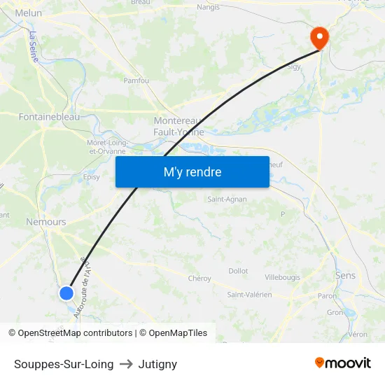Souppes-Sur-Loing to Jutigny map