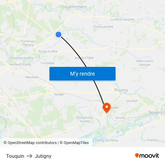 Touquin to Jutigny map