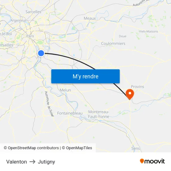 Valenton to Jutigny map