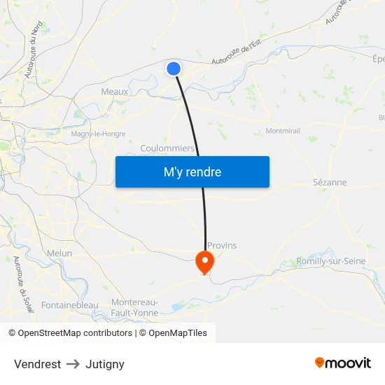Vendrest to Jutigny map
