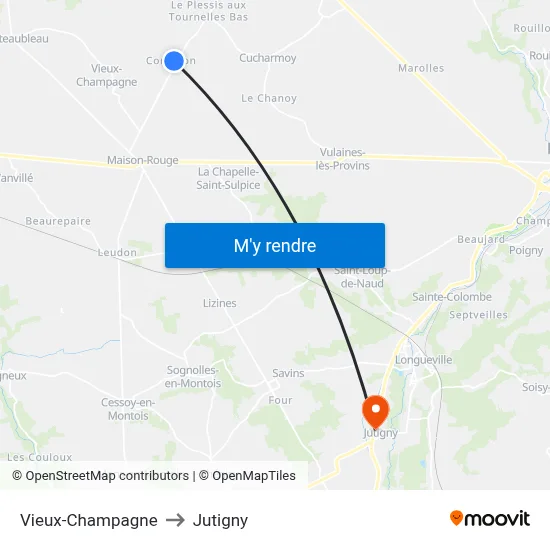 Vieux-Champagne to Jutigny map