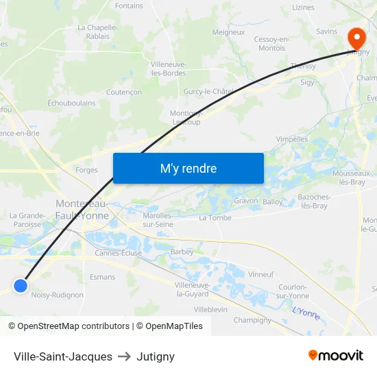 Ville-Saint-Jacques to Jutigny map