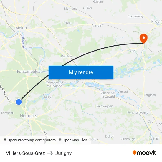 Villiers-Sous-Grez to Jutigny map