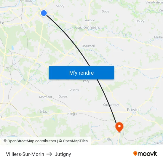 Villiers-Sur-Morin to Jutigny map