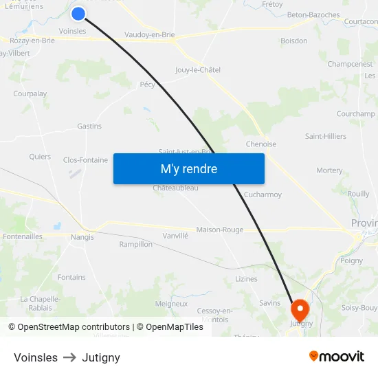 Voinsles to Jutigny map